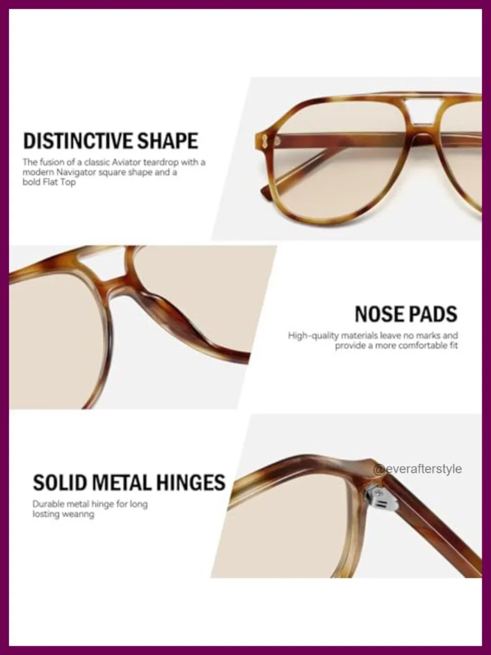 Oversized Square Aviator Sunglasses UV400 Retro Double Bridge for Women